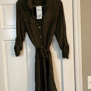 Elegant Dark Olive Long Sleeve Dress